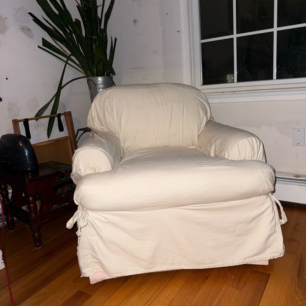 Cream Slipcover Chair Cover - Soft Cotton Blend - Picture 2 of 5